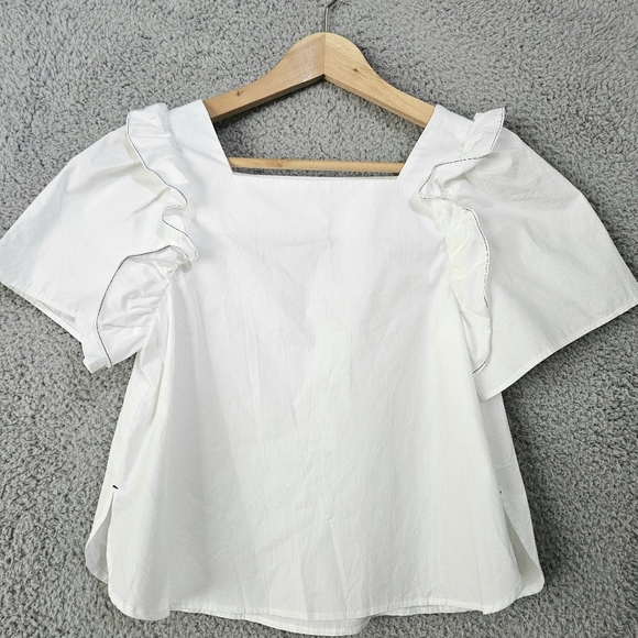 Zara Other - Zara Girls White Cotton Top 13-14 Large Short Sleeve Ruffled Summer Blouse